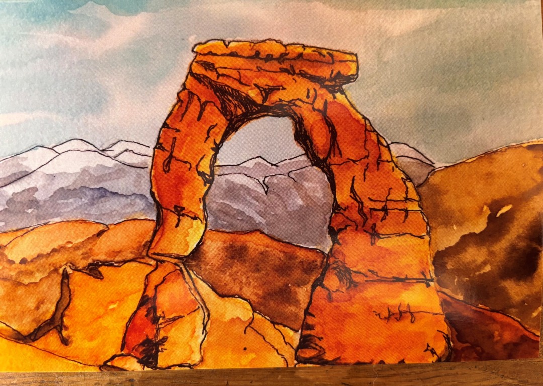 Delicate Arch from the watercolor by Janet Buckingham. Moab Utah